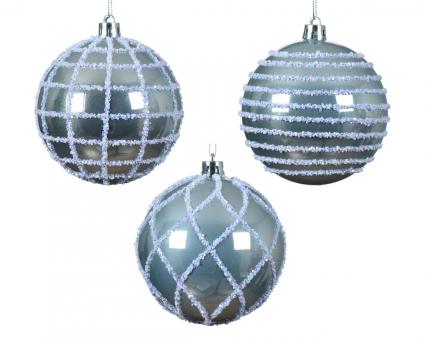 Weihnachtskugeln aus Kunststoff 3fach sort., Hellblau 