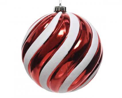 Weihnachtskugel bruchfest Schnörkel glanz Farbe Rot mit weißem Glitter 14cm 