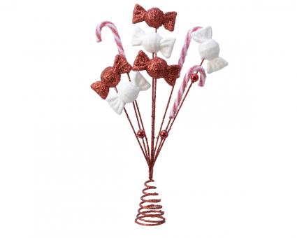 Baumspitze Glitter Candy aus Kunststoff Farbe Rot/Weiß 