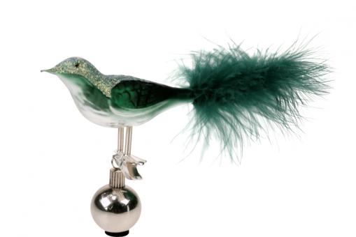 Vogel aus Glas Farbe Dunkelgrün glanz silber 