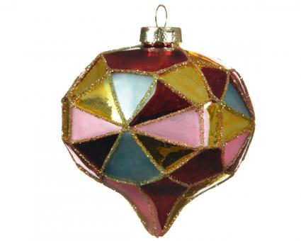 Weihnachtskugel Glas-Zwiebel Diamantschliff bunt, 8cm, 2er Set 