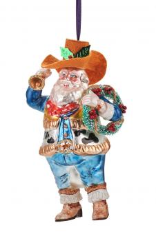 Hänger Cowboy Santa mit Kranz, blau 