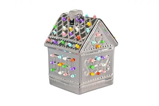 Lebkuchenhaus mit LED Luce, Silber 