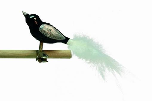 Vogel aus Glas mit Klemme schwarz