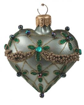 Herz aus Glas Farbe Grün mit Perlenbesatz 