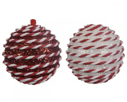 Weihnachtskugeln aus Kunststoff rot-weiss Set 2 Stück 