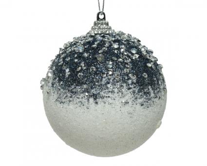 Weihnachtskugel bruchfest mit Glitter mit Perlen Farben Weiß/Blau 
