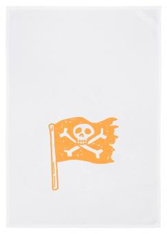 Geschirrtuch weiss, Piratenflagge, orange 