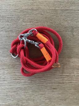 Hundeleine aus Regatta-Segeltau 3m Farbe Rot mit orangefarbener Takelage 10mm