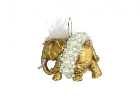 Hänger Elefant mit Perlenkette, Farbe Gold 