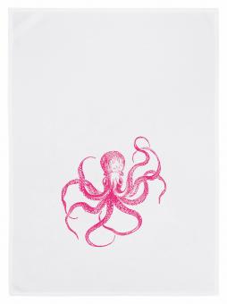 Geschirrtuch weiss, Octopus, neonpink 