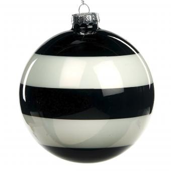 Weihnachtskugel aus Glas Schwarz/Weiß gestreift, 10cm 